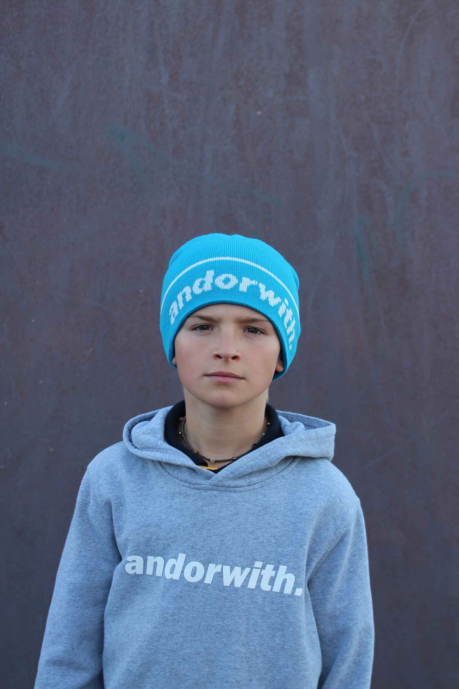 Kids Statement Cuffless Beanie Cyan