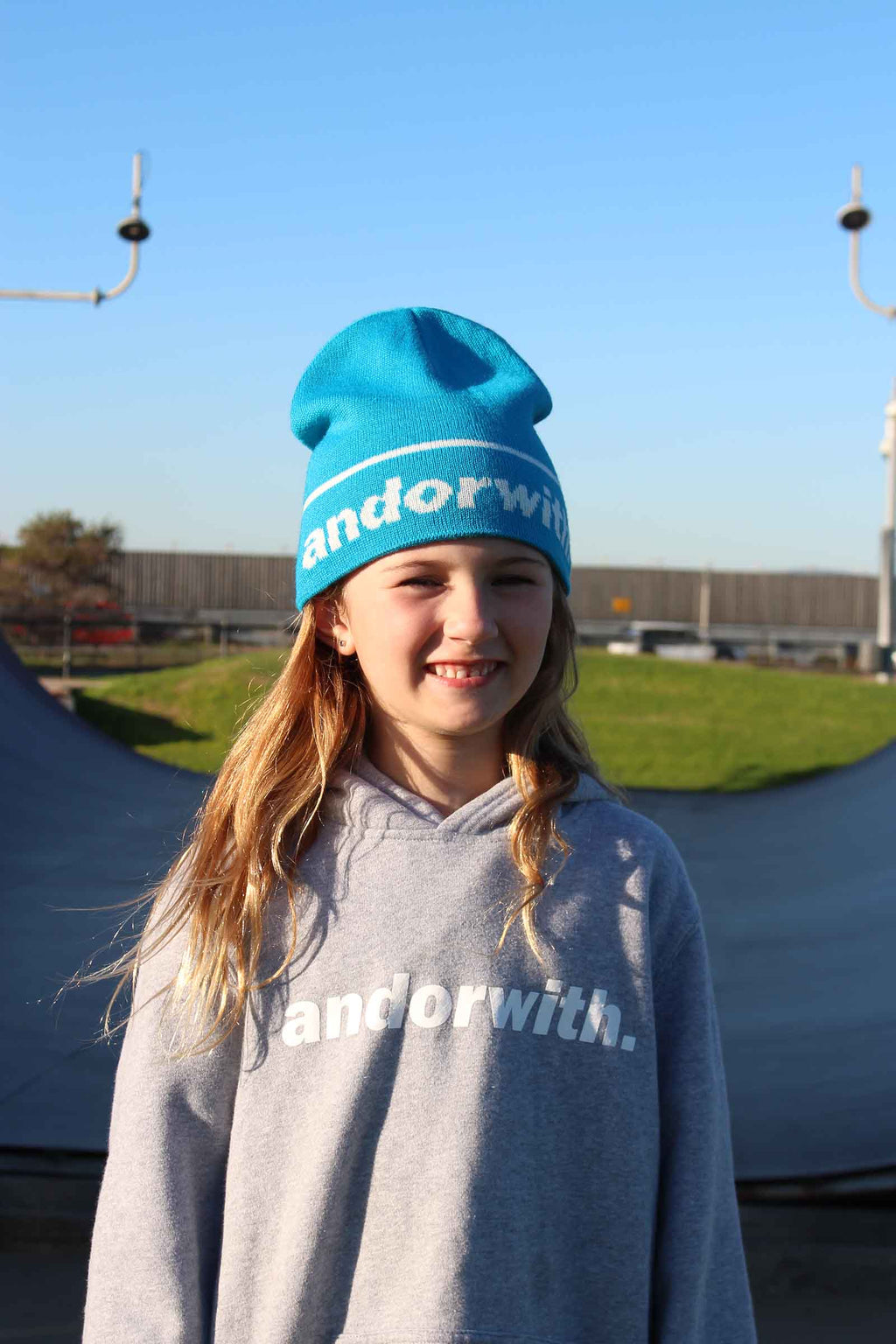 Kids Statement Cuffless Beanie Cyan