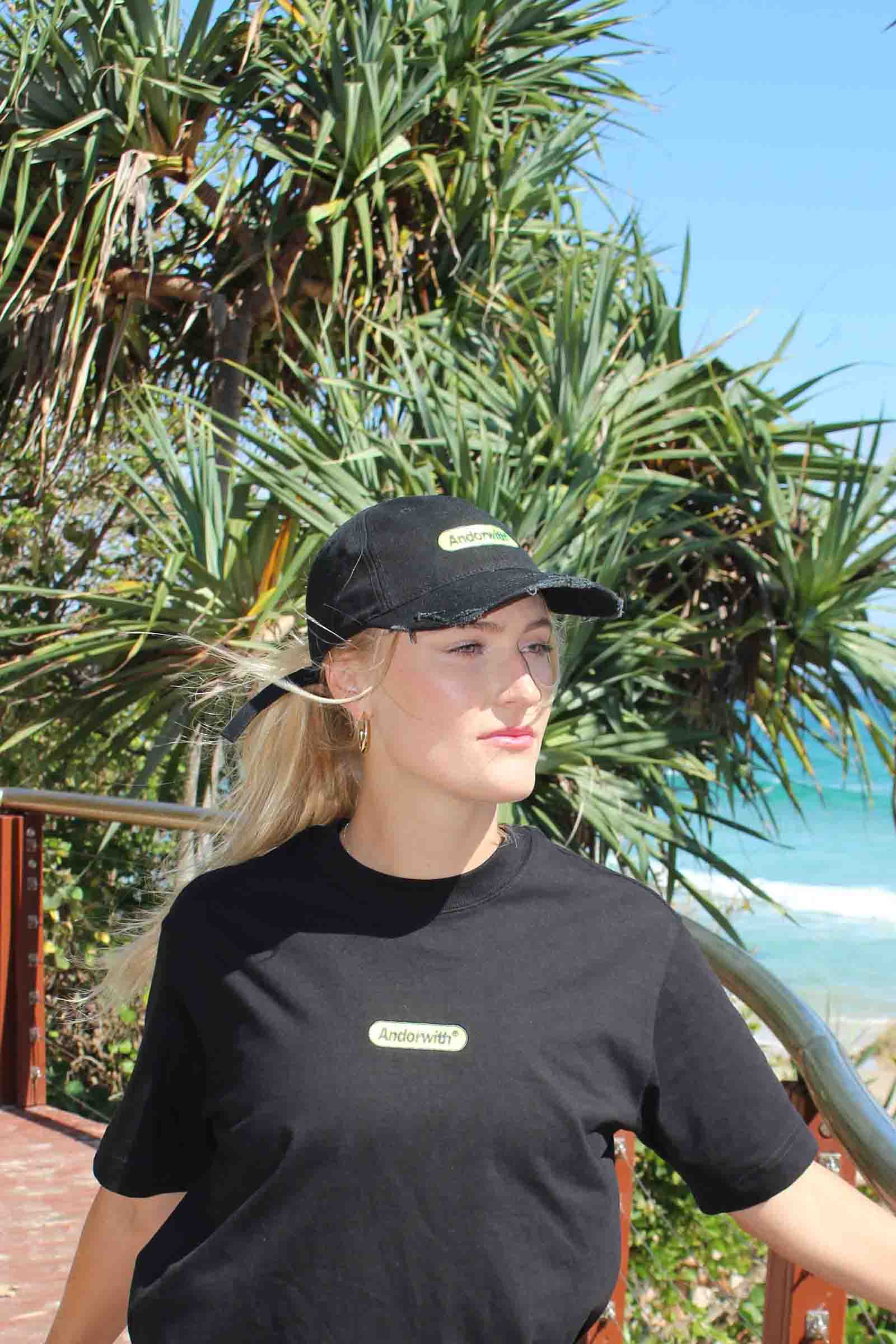 Green Pill Distressed Cap Black