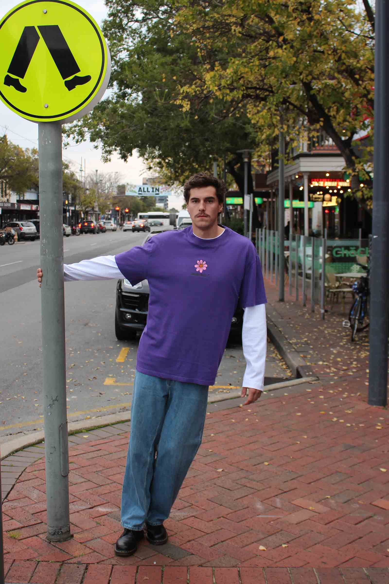 Happy Flower Oversized Tee Purple