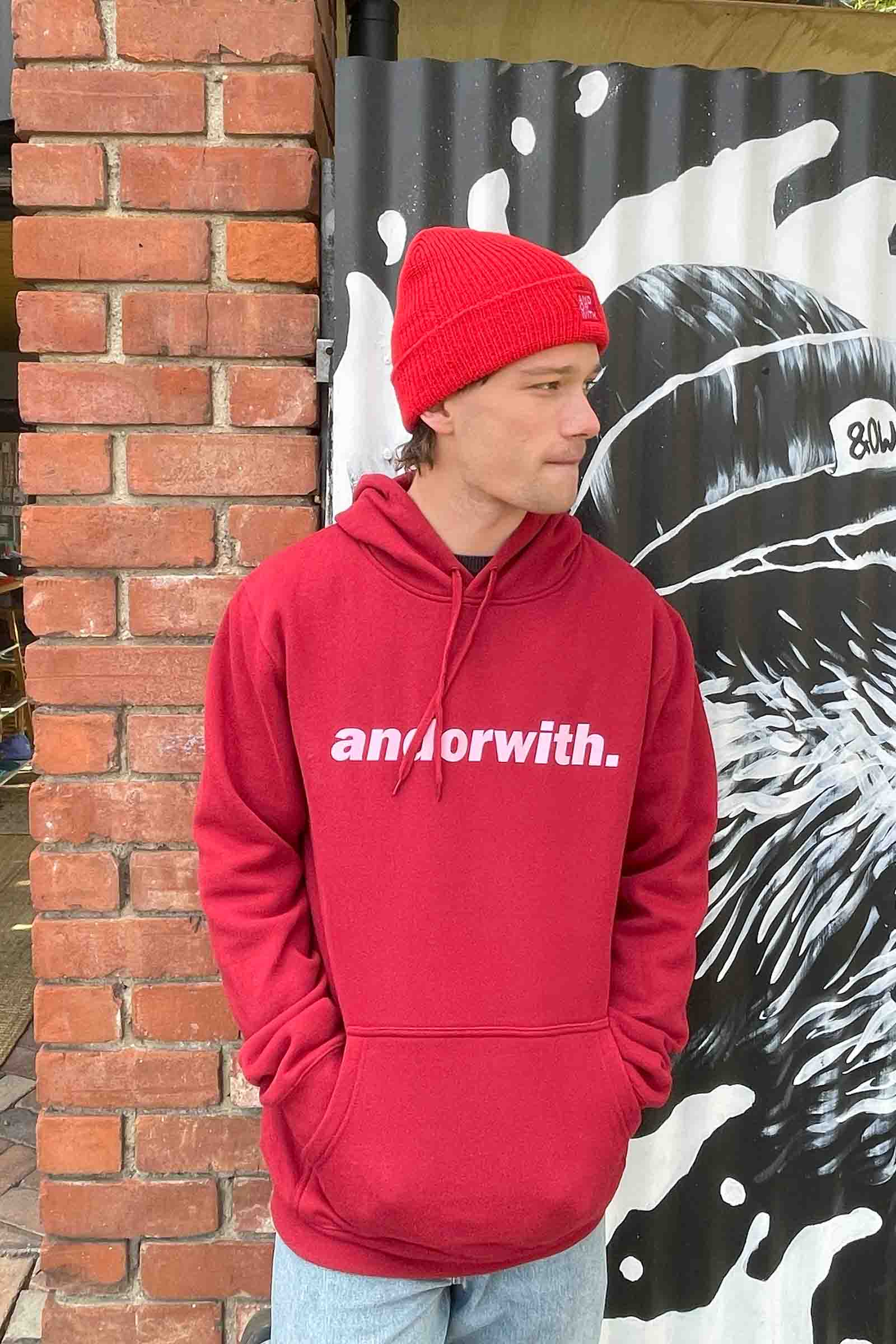 unisex-red-hoody-jumper-andorwith-surf-skate-wear