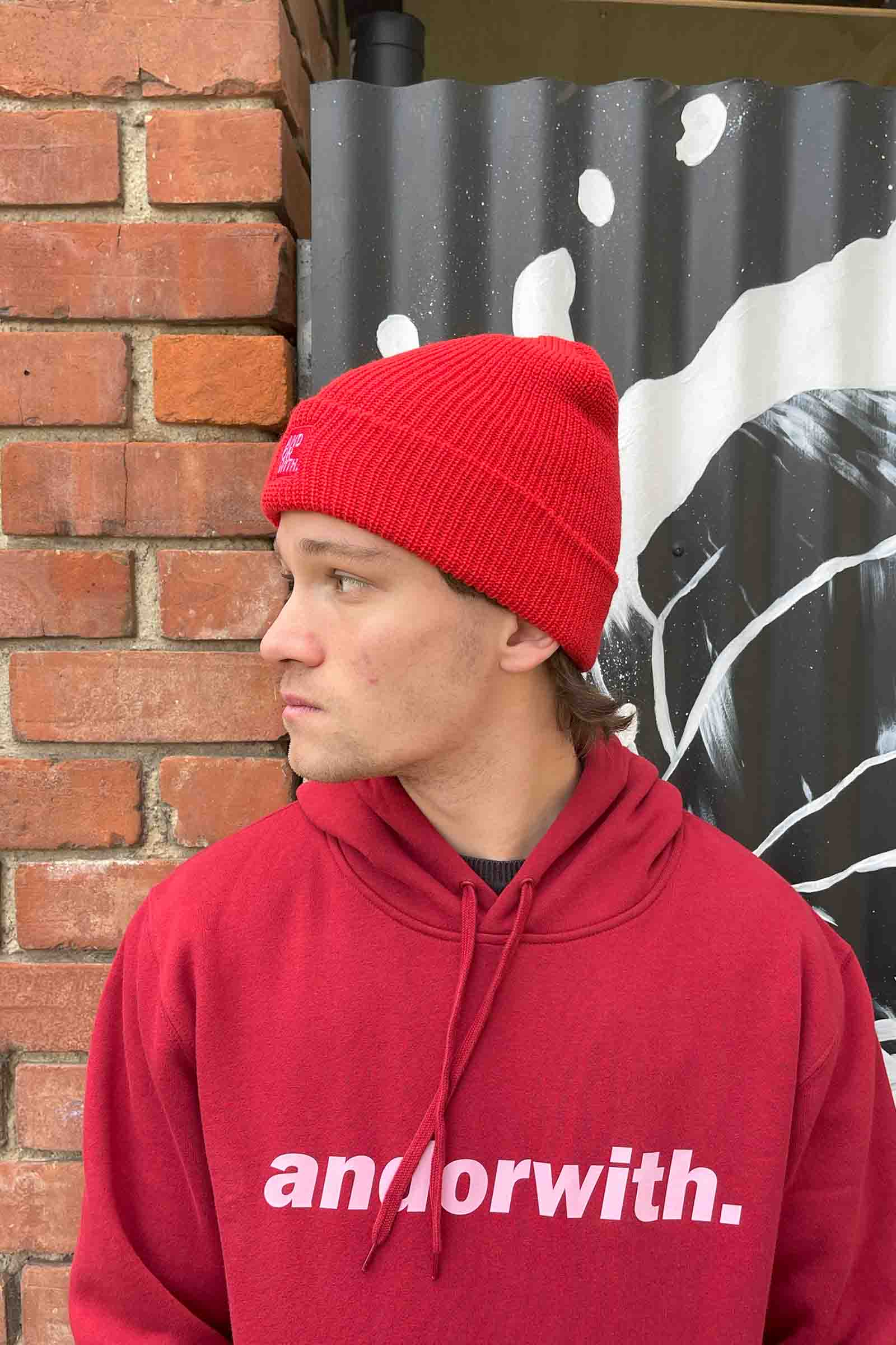 unisex-red-wool-beanie-andorwith-surf-skate-wear