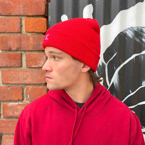 unisex-red-wool-beanie-andorwith-surf-skate-wear