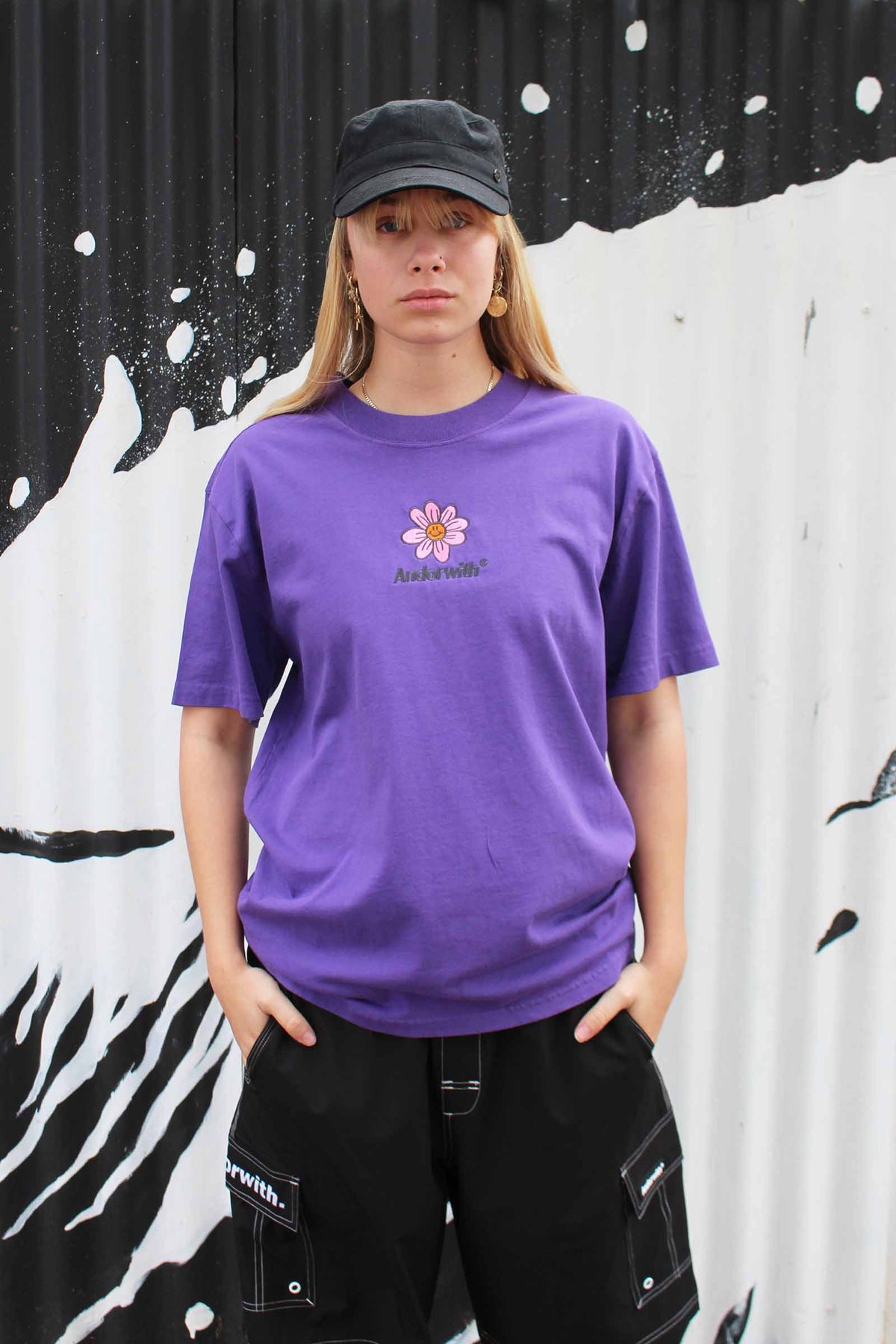 Happy Flower Oversized Tee Purple