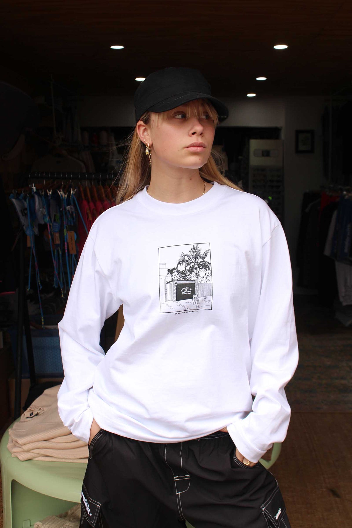 Garage Shop Box Fit L/S Tee White