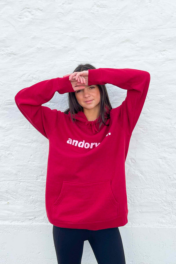 unisex-red-hoody-jumper-andorwith-surf-skate-wear