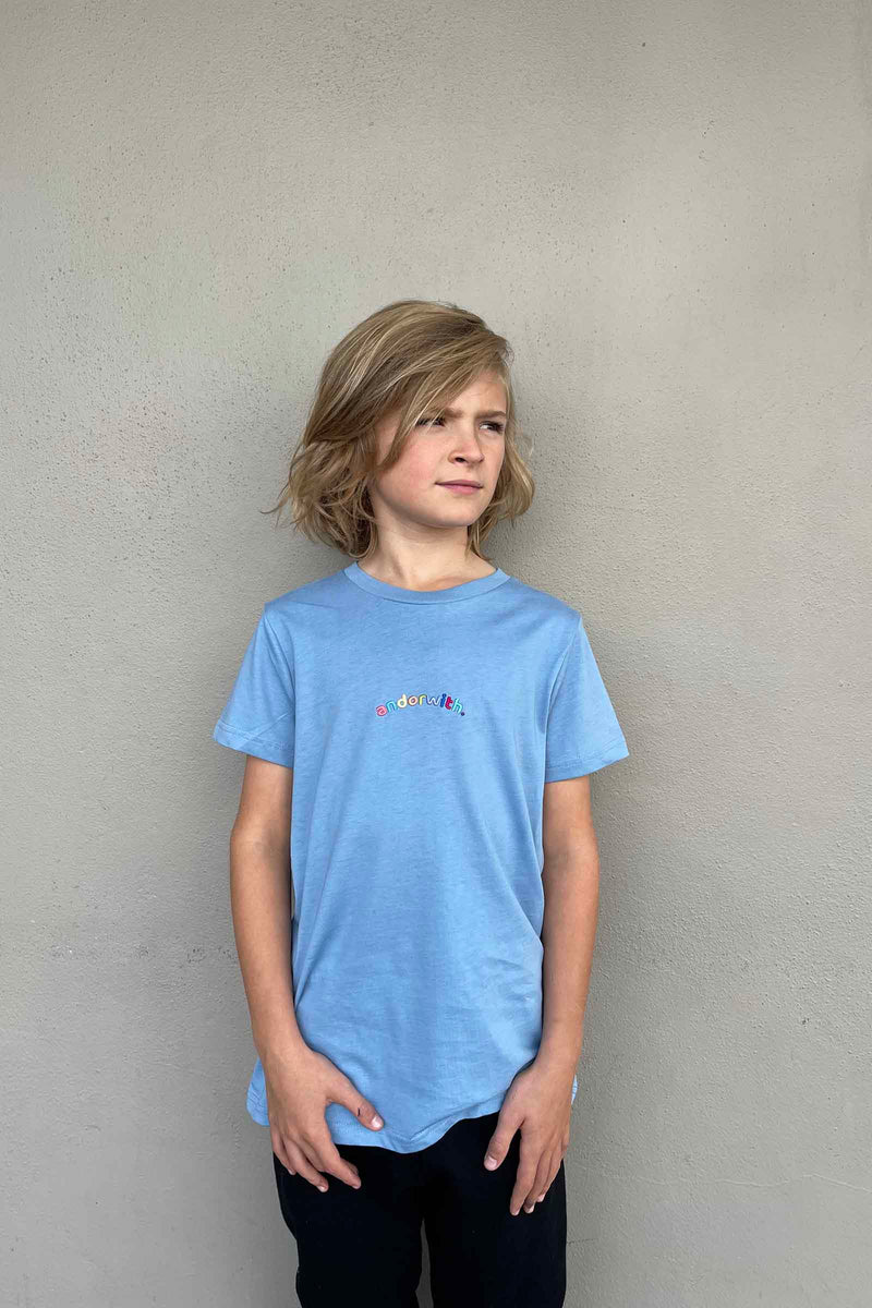 kids-blue-unisex-T-shirt-andorwith-surf-skate-wear