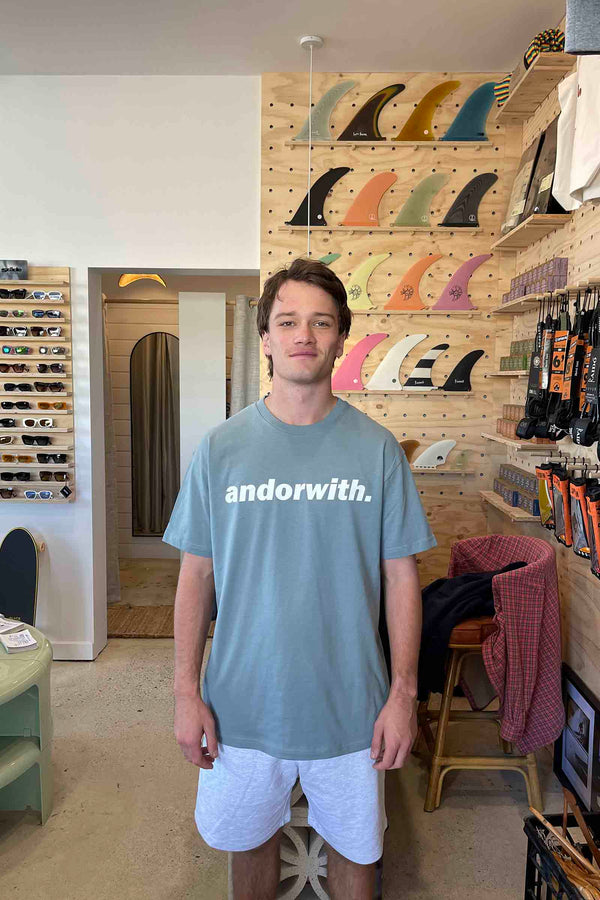 unisex-100% cotton-faded blue-T-Shirt-andorwith-surf-skate-wear