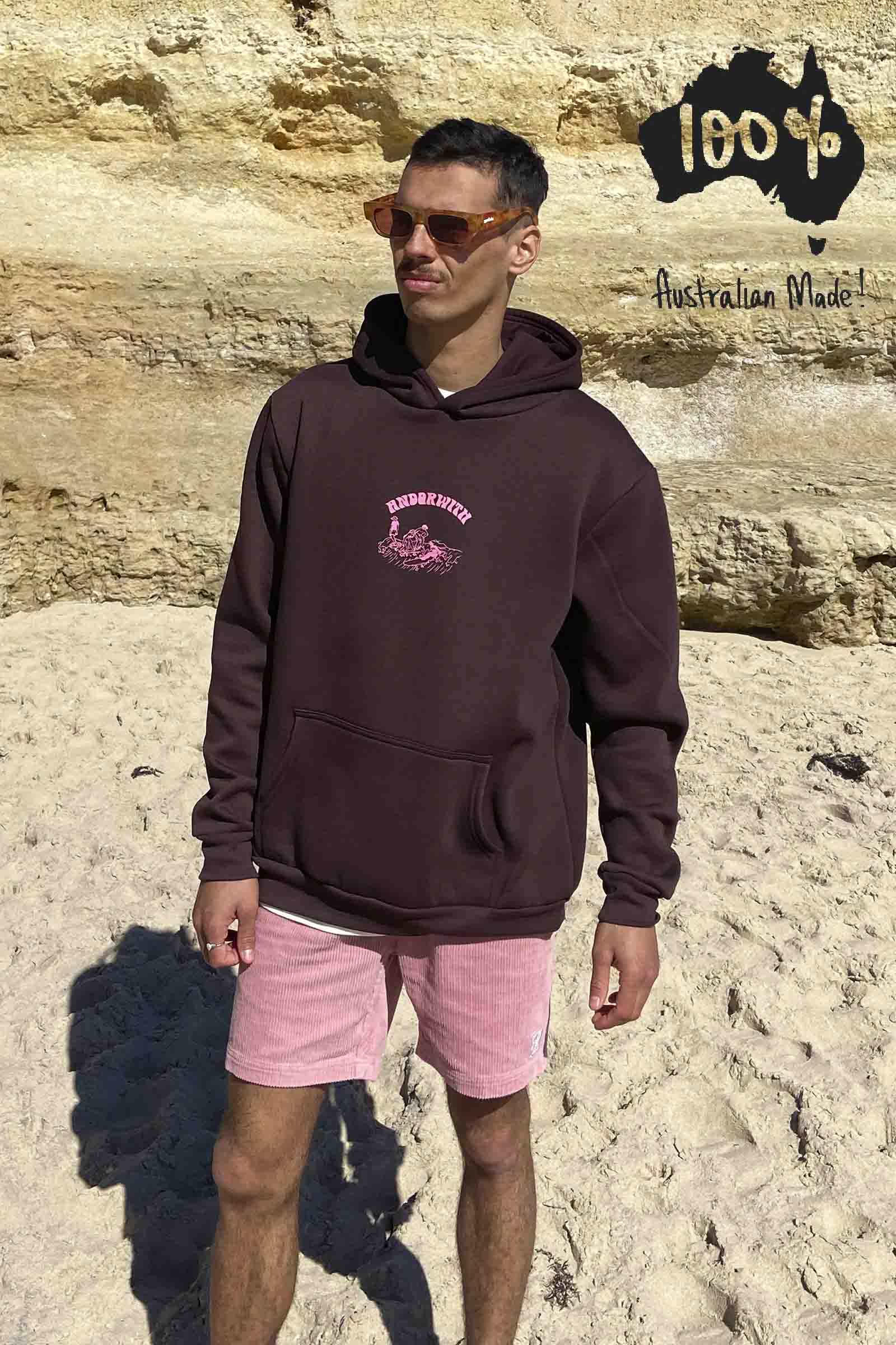 unisex-brown-hoody-australian made-andorwith-surf-skate-wear