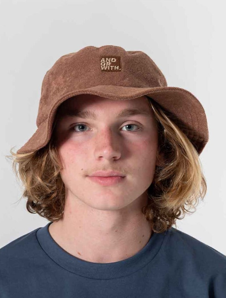 unisex-brown-terry-towlling-bucket-hat-andorwith-surf-skate-wear
