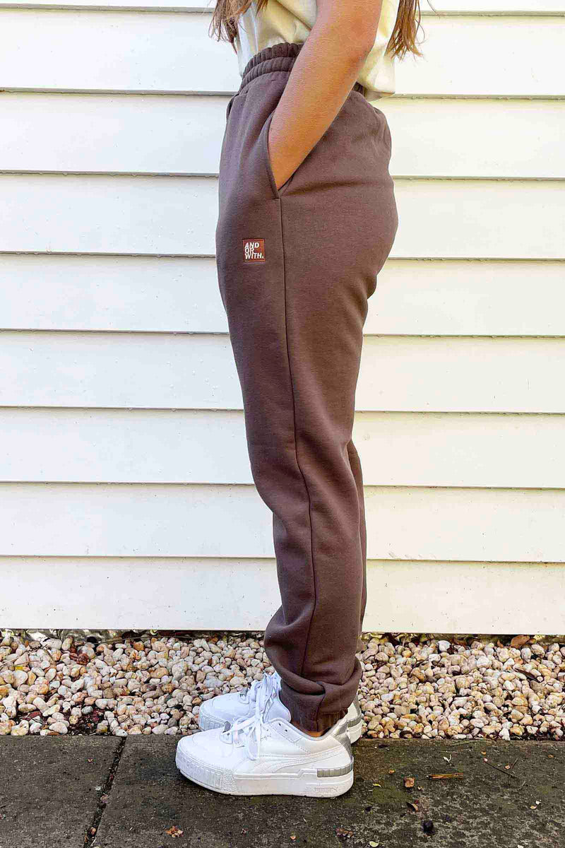 unisex-brown-fleece-trackies-track-pants-andorwith-surf-skate-wear