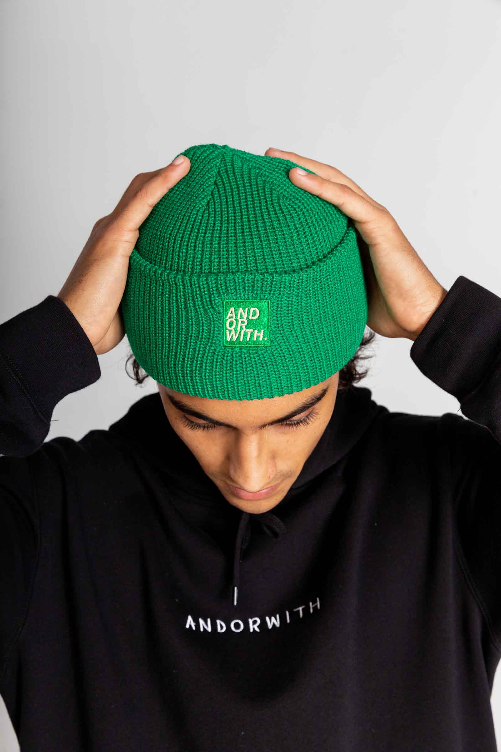 unisex-green-wool-beanie-andorwith-surf-skate-wear