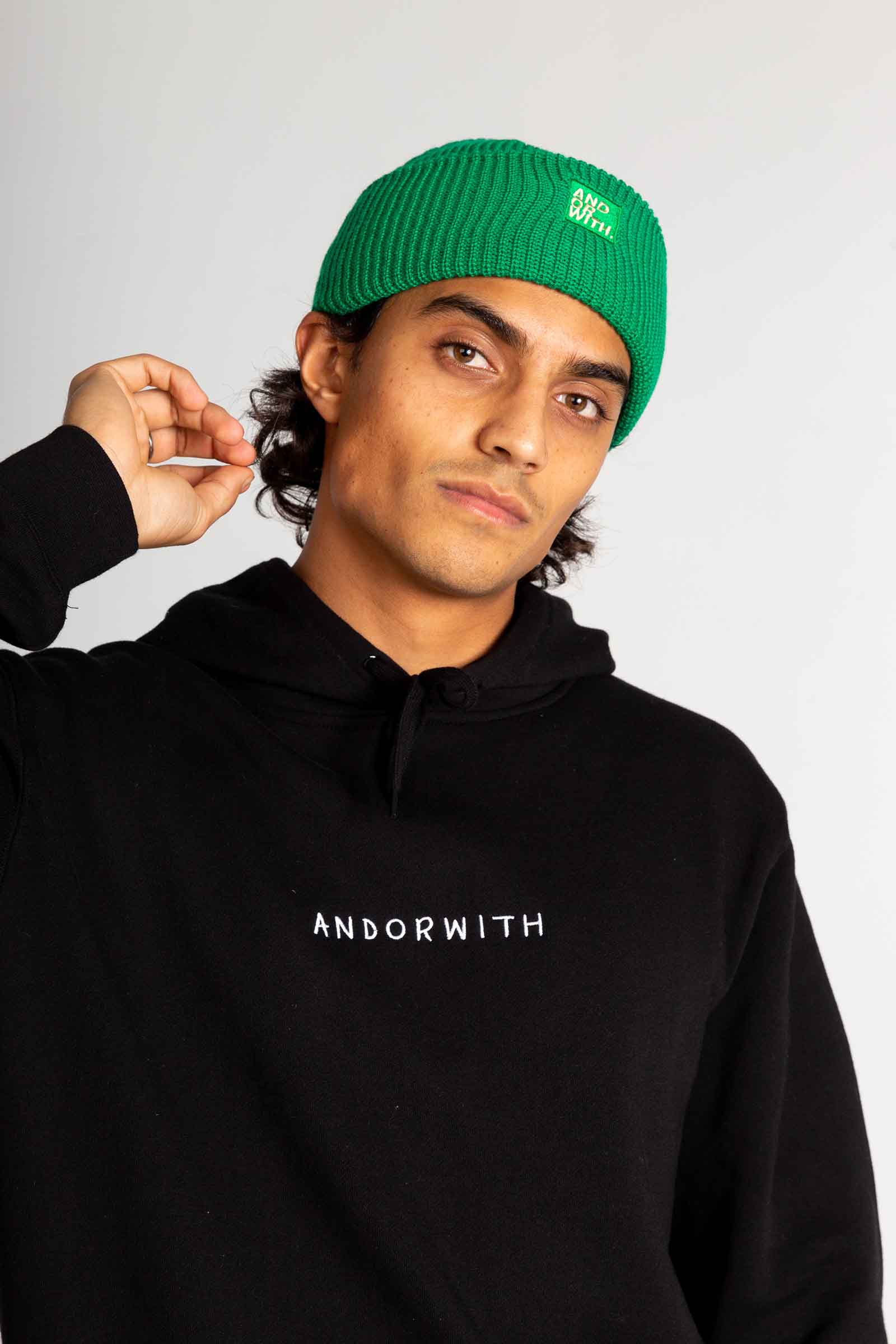 unisex-green-wool-beanie-andorwith-surf-skate-wear