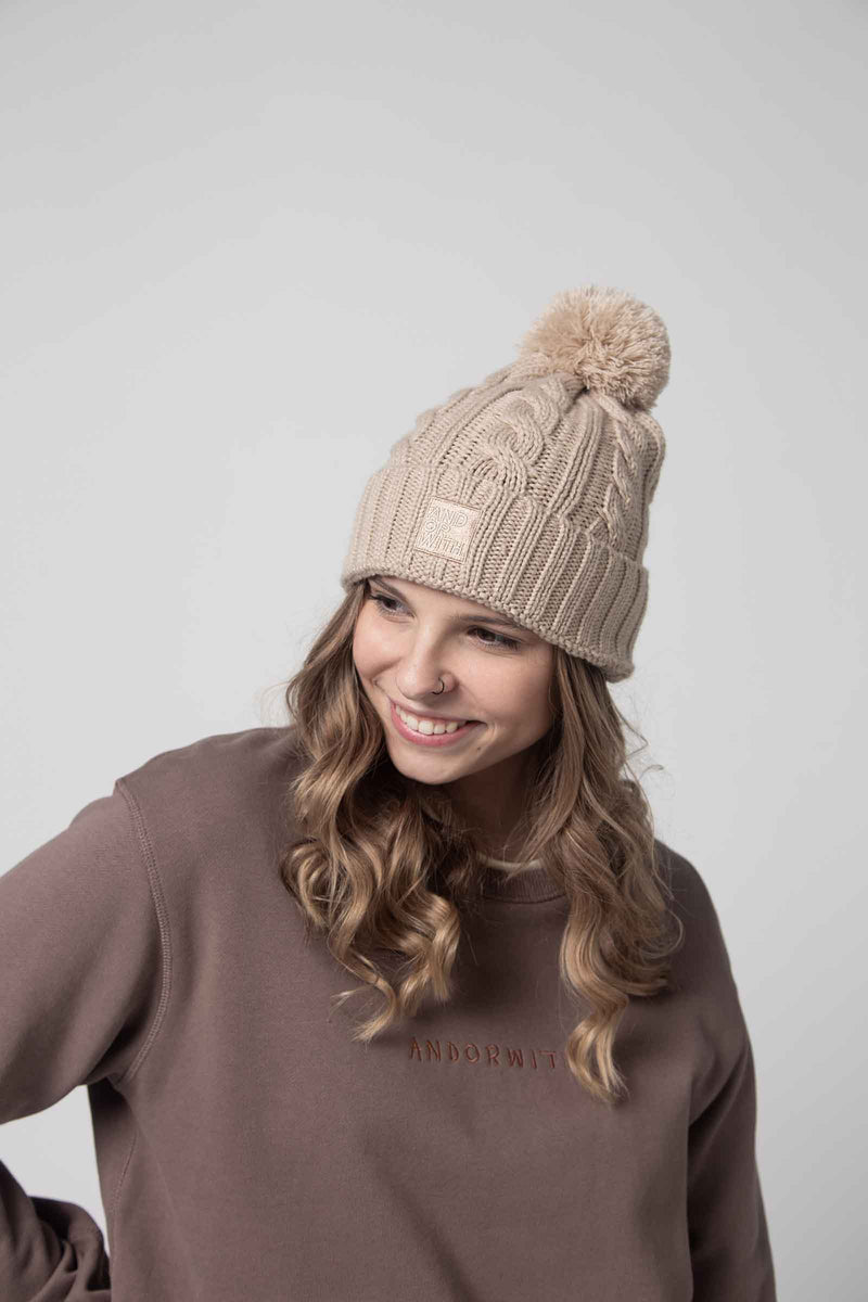 unisex-cable-knit-tan-wool-beanie-andorwith-surf-skate-wear